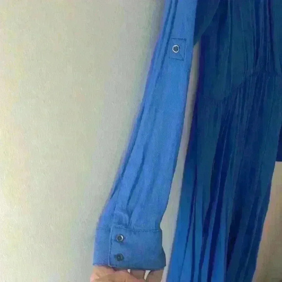 Anthropologie Maeve Lene Faux Wrap Blue Dress Size Medium Rayon/Viscose - Picture 3 of 9